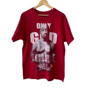 Tupac 2Pac Men's Rap T Shirt Short Sleeves Red Only God Can Judge Size L Hip Hop